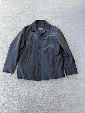 Wilsons Leather Mens Black leather button front jacket size Large